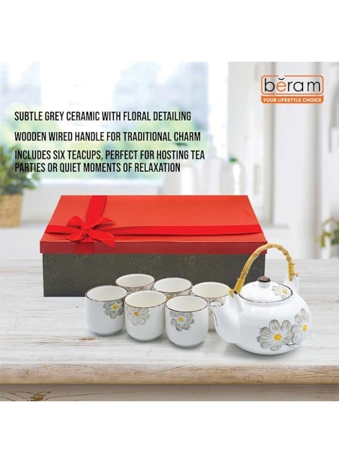 BERAM Porcelain Tea Sets, 7 Pieces Set with Unique Handles, Japanese Inspired Teapot and Cups Set, Scratch Resistant Decorative Tea Set with Gift Packaging, Tea Party Set  Grey - Image 2